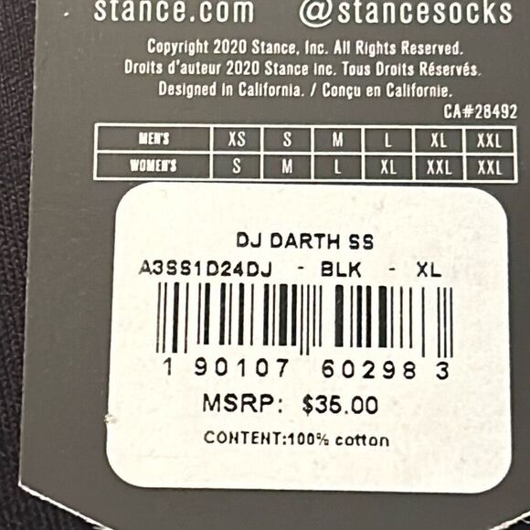 Stance Mens XL Short Sleeve Darth Vader Tee Shirt Black Star Wars Streetwear New - Picture 8 of 11